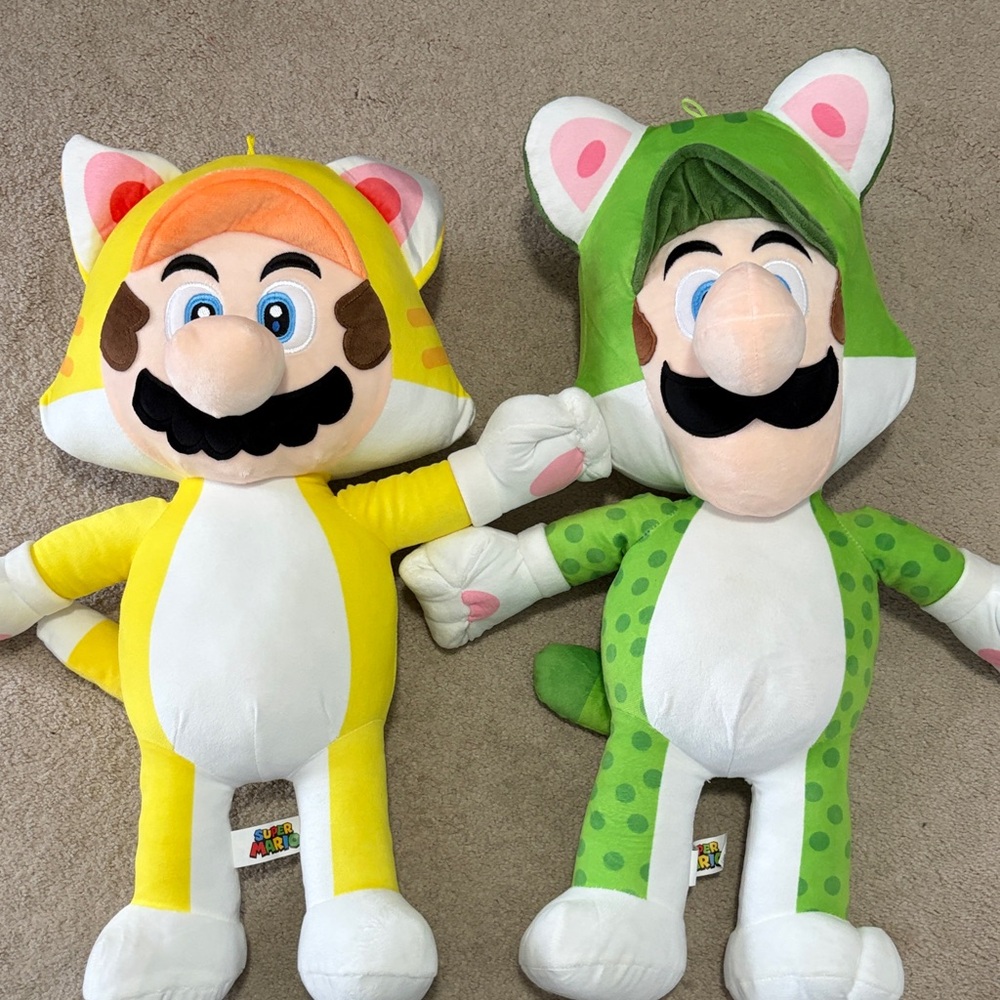 Nintendo Super Mario Cat Plush Duo - Yellow and Green